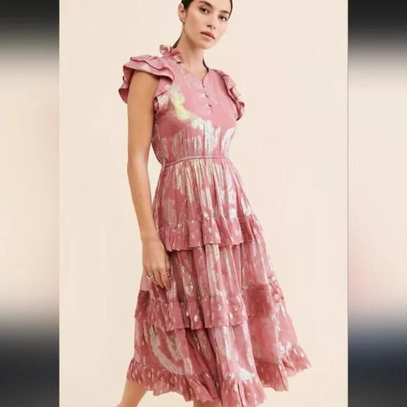Anthropologie Dresses & Skirts - Anthropologie 🪷Ollari Orchid tiered ruffles opalescent Dress in lilac Small ⭐️
